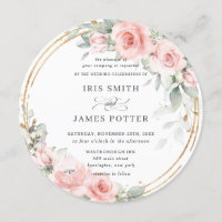 Chic Blush Soft Pink Floral Gold Greenery Wedding