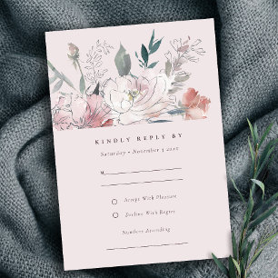 Chic Blush Watercolor Floral Wedding Details RSVP Card