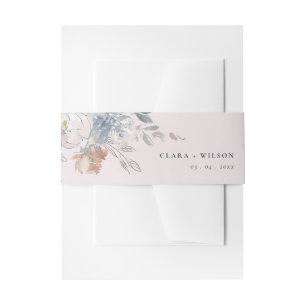Chic Blush Watercolor Floral Wedding Website Invitation Belly Band