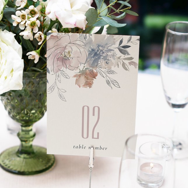 Chic Blush Watercolor Floral Wedding Website Table Number (Creator Uploaded)