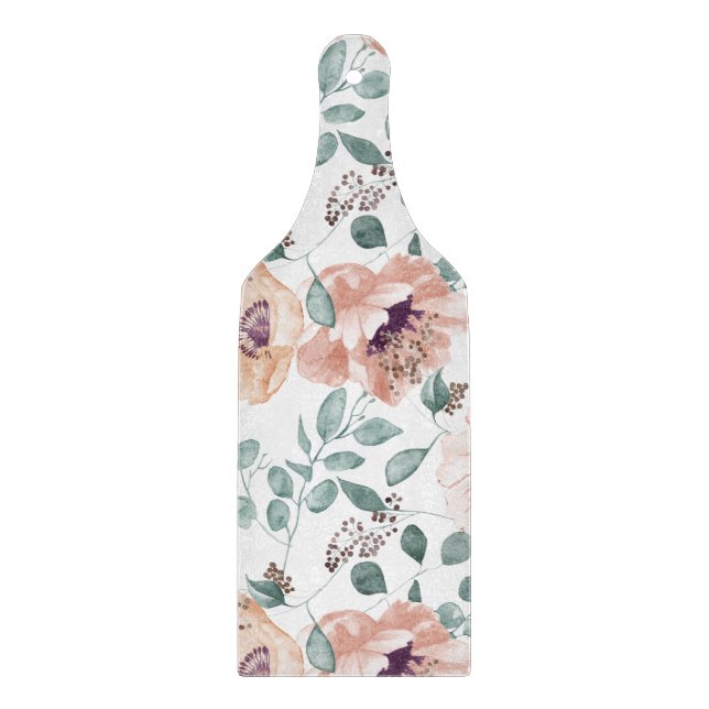 Chic Blush Watercolor Flowers Cutting Board (Front)