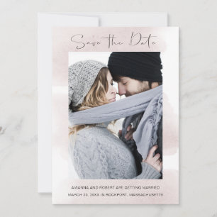 Chic Blush Watercolor Minimalist Photo  Save The Date