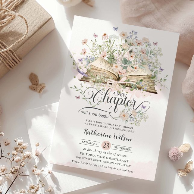 Chic Blush Wildflower Book New Chapter Baby Shower Invitation (Creator Uploaded)