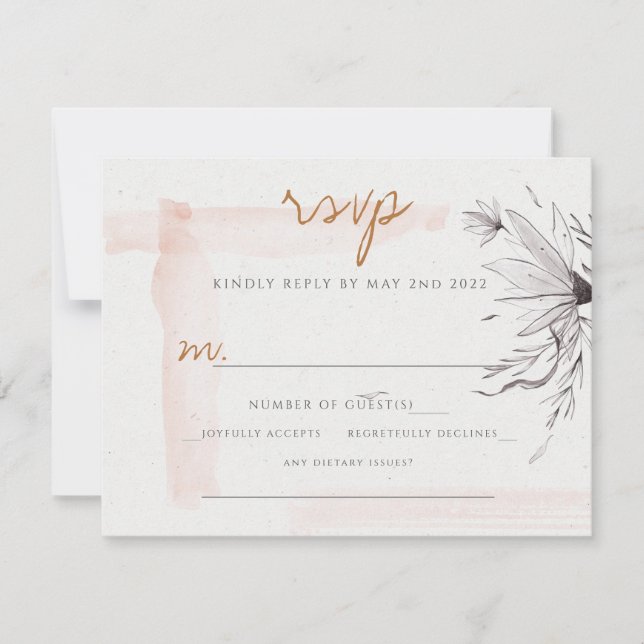 Chic Blushing Peach Grey Watercolor Response Card (Front)