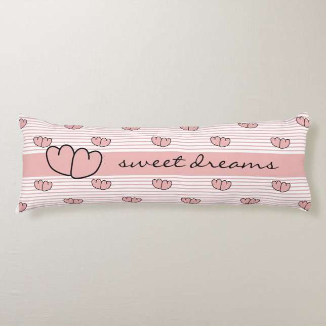 CHIC BODY PILLOW_"SWEET DREAMS" HEARTS/STRIPES CUSHION (Front)