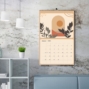 Chic Bohemian abstract Greenery  Calendar