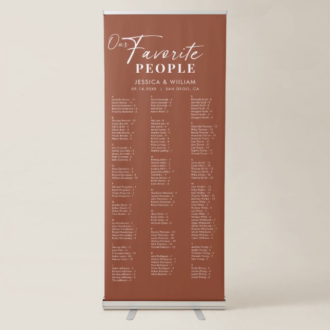 Chic Bohemian Alphabetical Wedding Seating Chart Retractable Banner (Front)