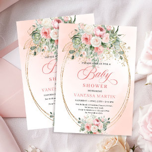 Chic Bohemian Blush Floral Girl Baby Shower Invite