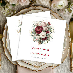 Chic Bohemian Burgundy Flowers Greenery Gold  Napkin