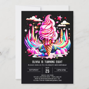 Chic Bohemian Editable Ice Cream Girl Birthday Invitation