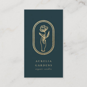 Chic Bohemian Golden Floral Logo Business Card