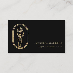 Chic Bohemian Golden Floral Logo Business Card