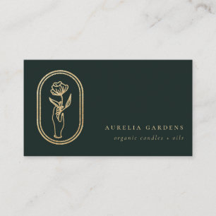 Chic Bohemian Golden Floral Logo Business Card