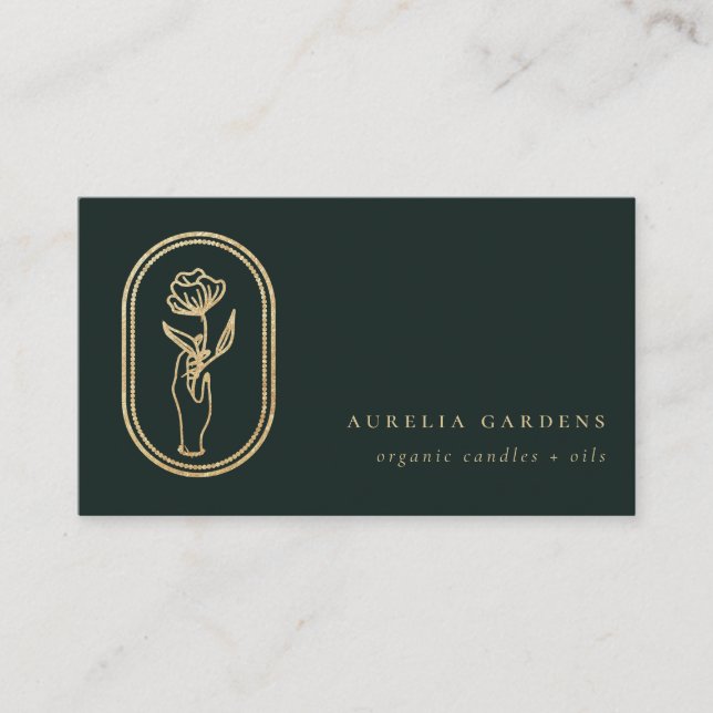 Chic Bohemian Golden Floral Logo Business Card (Front)