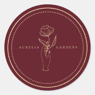 Chic Bohemian Golden Floral Logo Classic Round Sticker