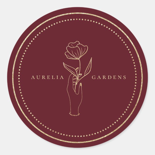 Chic Bohemian Golden Floral Logo Classic Round Sticker (Front)