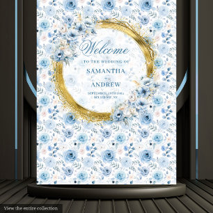 Chic Bohemian Light Blue Gold Wedding Backdrop Tapestry