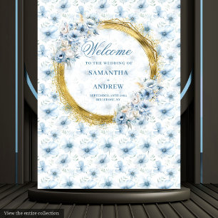Chic Bohemian Light Blue Gold Wedding Banner Tapestry