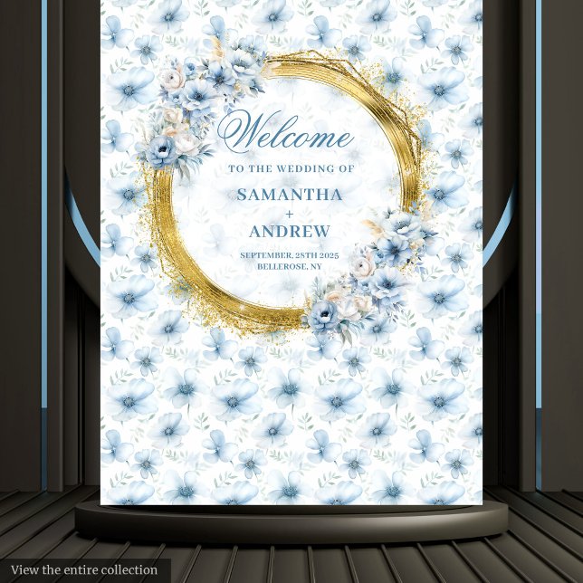 Chic Bohemian Light Blue Gold Wedding Banner Tapestry (Chic Bohemian Light Blue Gold Wedding Banner)