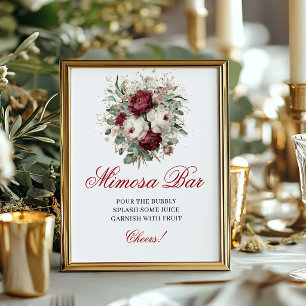 Chic Bohemian Mimosa Bar Blush Burgundy Tabletop Poster
