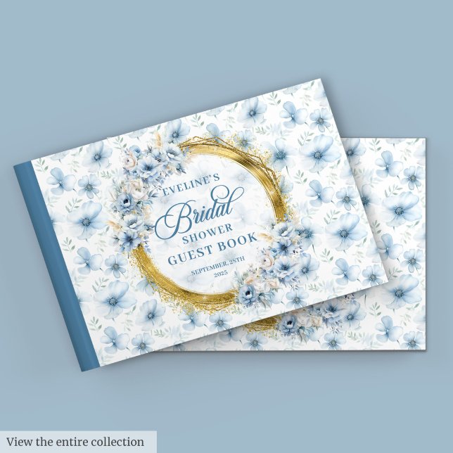Chic Bohemian Pastel Blue Sage Gold Glitter Floral Guest Book (Chic Bohemian Pastel Blue Sage Gold Glitter Floral Guest Book)
