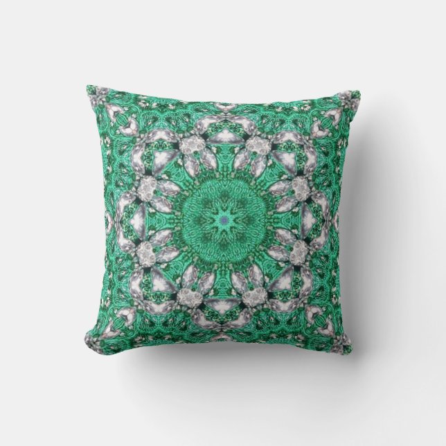 chic bohemian pattern emerald green mandala cushion (Front)