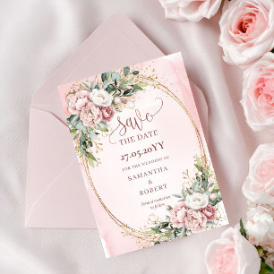 Chic Bohemian Rose Gold Greenery Save The Date