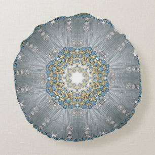 Chic Bohemian Vintage Fashion Silver blue mandala Round Cushion