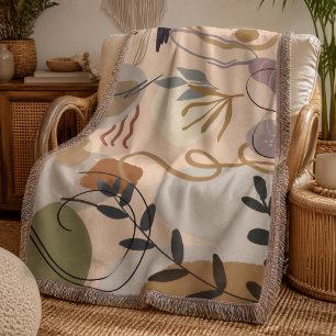 Chic Boho Abstract Florals Throw Blanket