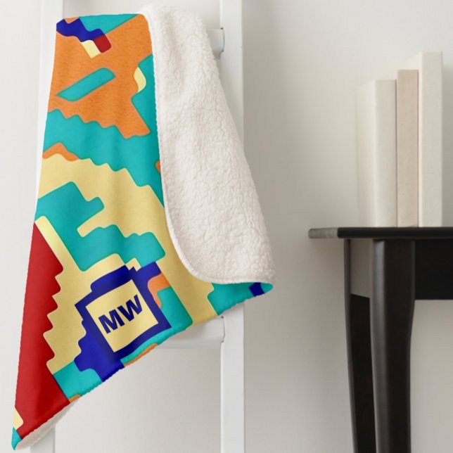 Chic boho abstract vector colourful monogram sherp sherpa blanket (Creator Uploaded)