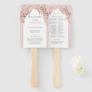 Chic Boho arch blush peonies pampas grass program Hand Fan