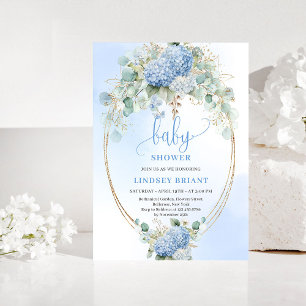 Chic Boho Blue Hydrangeas Baby Shower Invitation