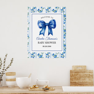 Chic Boho Blue Wildflower Boy floral Baby Shower Poster