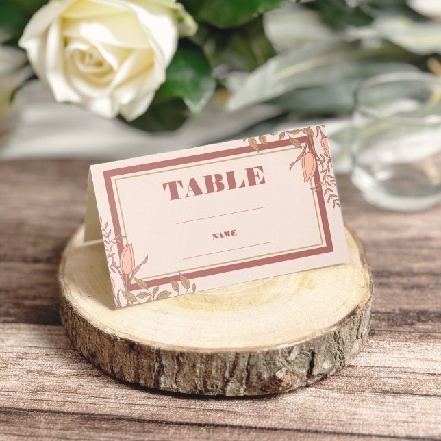 Chic Boho Blush Beige Folded Wedding Place Card (Creator Uploaded)