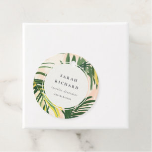 Chic Boho Blush Green Tropical Palm Leaves Beach Favour Tags
