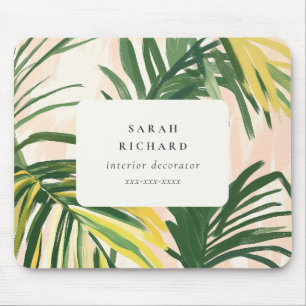 Chic Boho Blush Green Tropical Palm Leaves Beach Mouse Mat