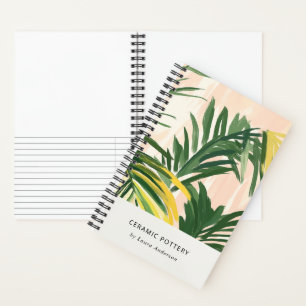Chic Boho Blush Green Tropical Palm Leaves Beach Notebook