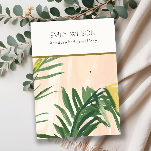 Chic Boho Blush Green Tropical Palm Leaves Earring Business Card (Creator Uploaded)