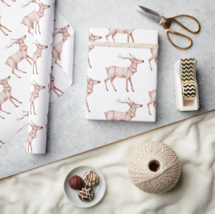 Chic Boho Blush Pink White Deer Wrapping Paper