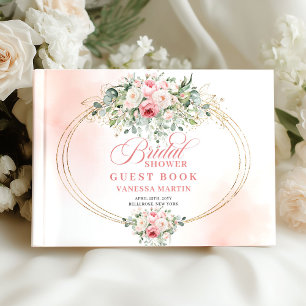 Chic Boho Blush Roses Bridal Shower Guest Book 