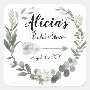 Chic Boho Botanical Bridal Shower Square Sticker