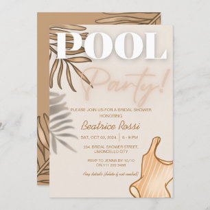 Chic Boho Bridal Shower Beige Pool Party Invitation