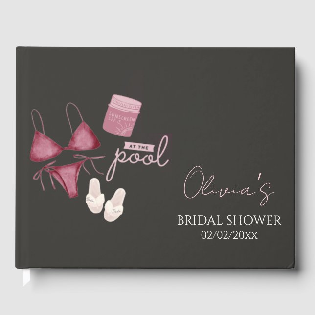 Chic boho bridal shower pool party  guest book (Front)