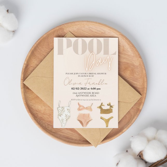 Chic boho bridal shower pool party invitation (Creator Uploaded)