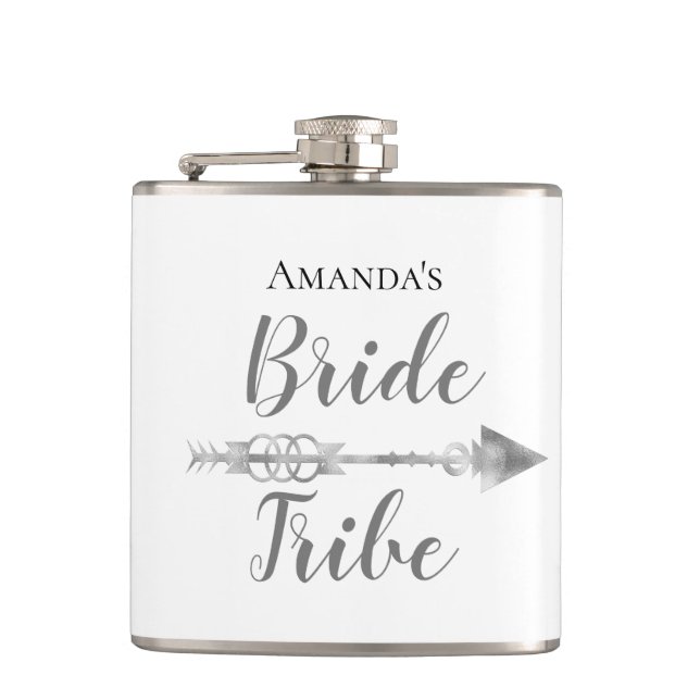 Chic Boho Bride Tribe Personalised Hip Flask (Front)