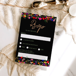 Chic boho bright wild flowers wedding rsvp invitation