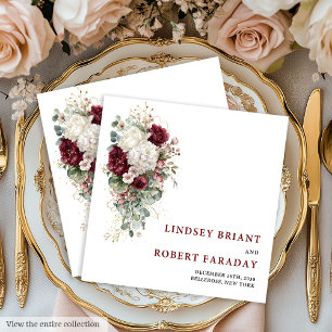 Chic Boho Burgundy Gold Rose Wedding Paper Napkins