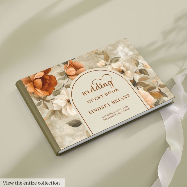 Chic Boho Burnt Orange Ivory Olive Floral Wedding  Guest Book (Chic Boho Burnt Orange Ivory Olive Floral Wedding Guest Book

)