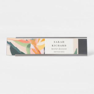 Chic Boho Colorful Bird of Paradise Painted Floral Desk Name Plate