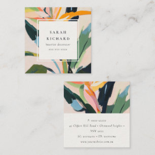 Chic Boho Colorful Bird Of Paradise Painted Floral Square Business Card